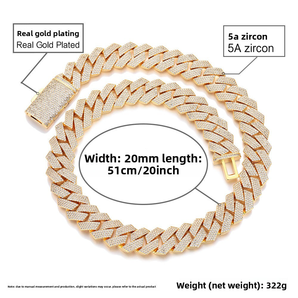 Men's Cuban Chain Zircon Necklace Geometric Pendant