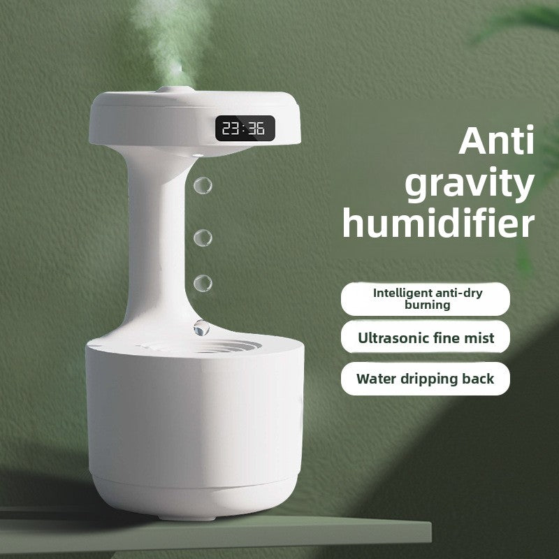 Anti-gravity humidifier with digital display on a green background