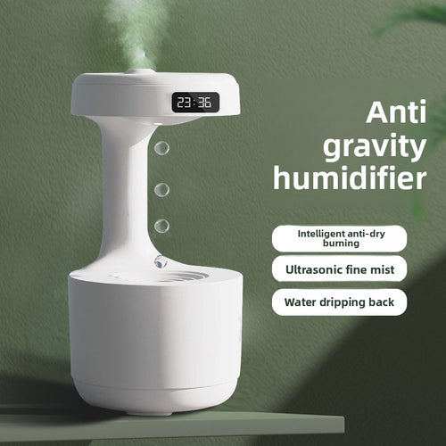 Anti-gravity humidifier with digital display on a green background