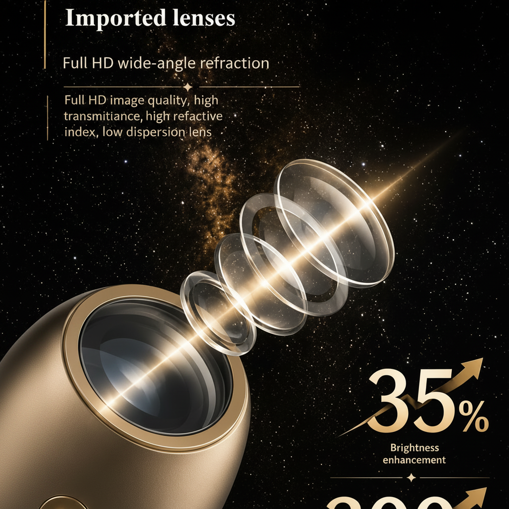 Luvora lens with imported lenses and specifications on a dark background