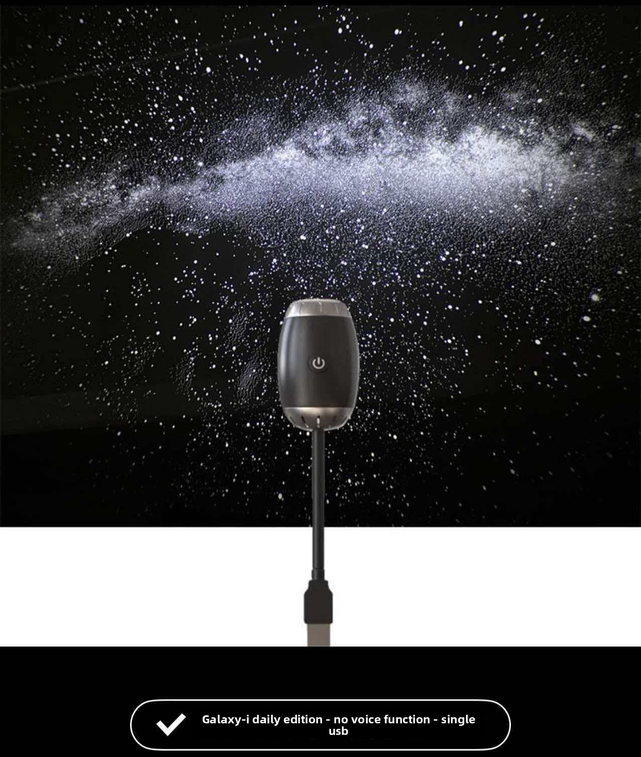 Black handheld device on a stand with a starry night sky background