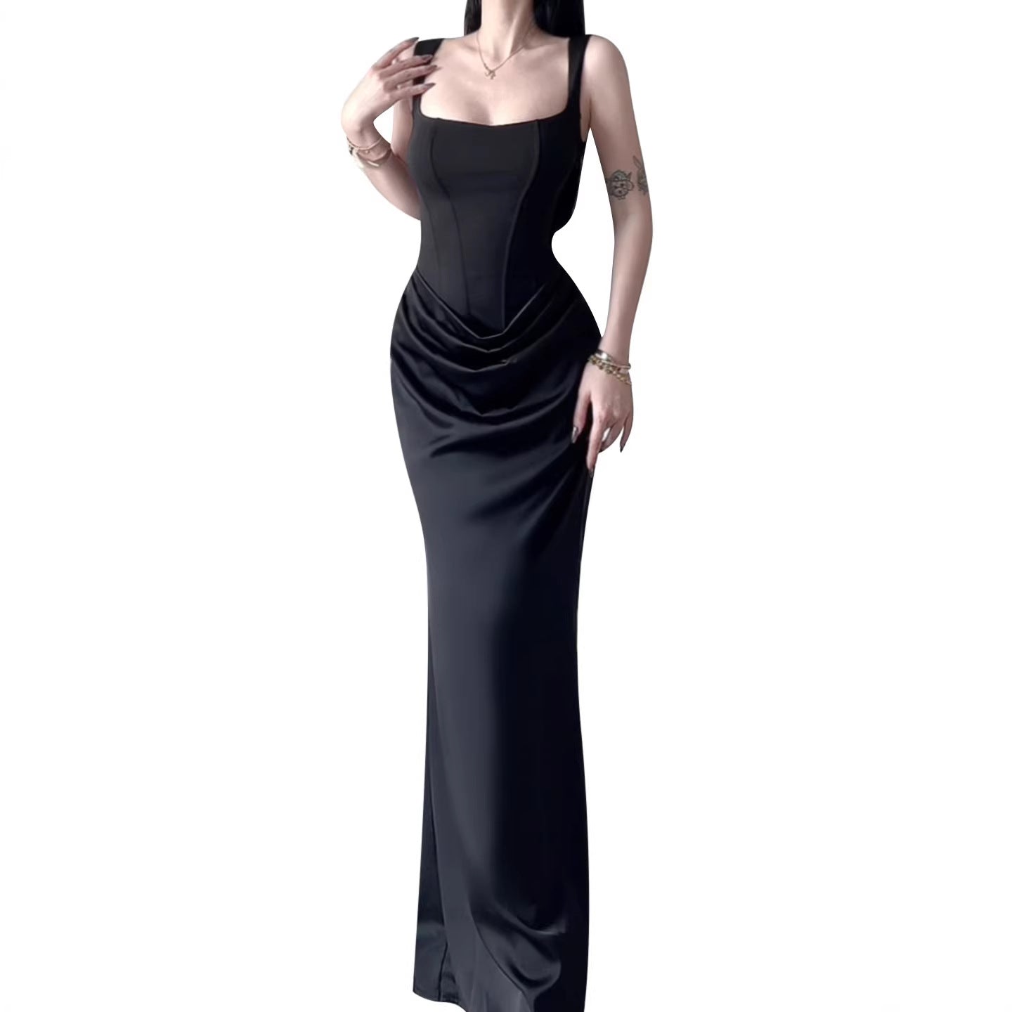 Black evening gown on a white background