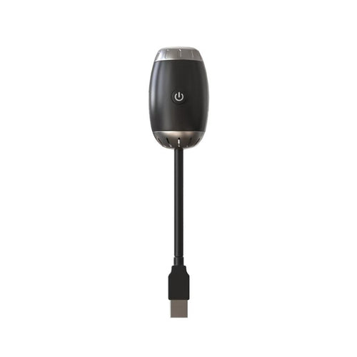 Black electronic device with a power symbol on a white background