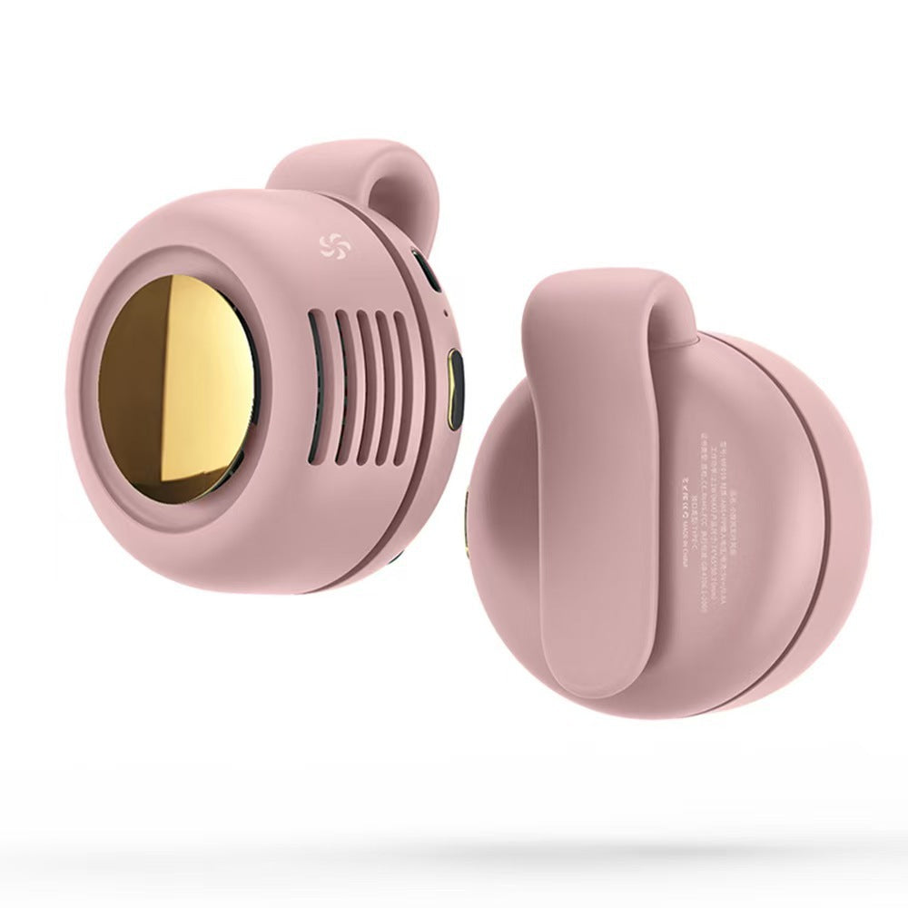 Pink earbud headphones with gold accents on a white background